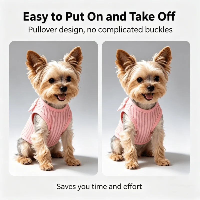 Cute Bow Dog Vest Dog Clothes Puppy Pullover Summer Pet Clothes Breathable Two-Legged Clothes Solid Color Cat Pet Products