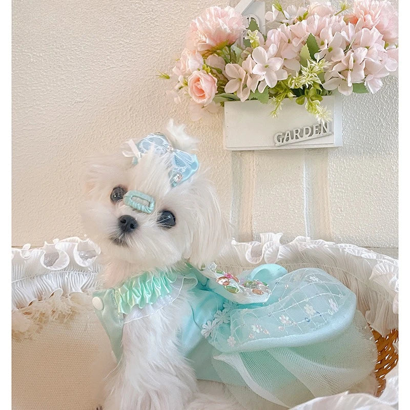 Pet Big Bow Princess Dress Summer Yorkshire Teddy Vest Dress Dog Clothes for Small Dogs Puppy Clothing