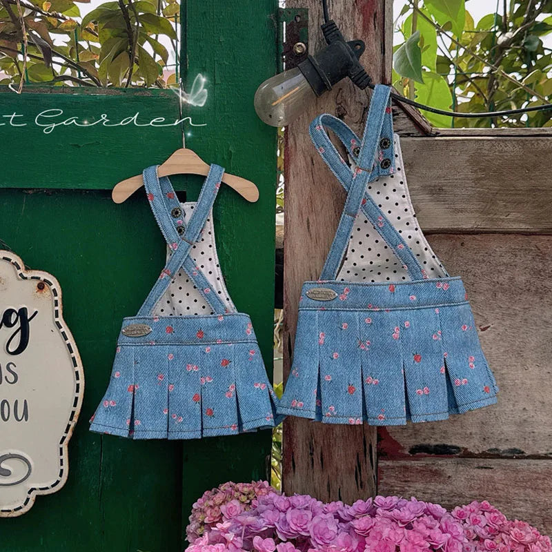 Fashion Floral Print Dress Puppy Dog Clothing Classic Cowboy Suspender Skirts for Small Medium Dog Pet Clothes Casual Overalls