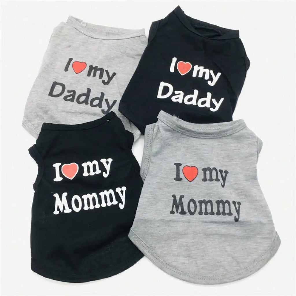 "I Love My Daddy" & "I Love My Mommy" Dog Vest – Summer Sleeveless Puppy T-Shirt