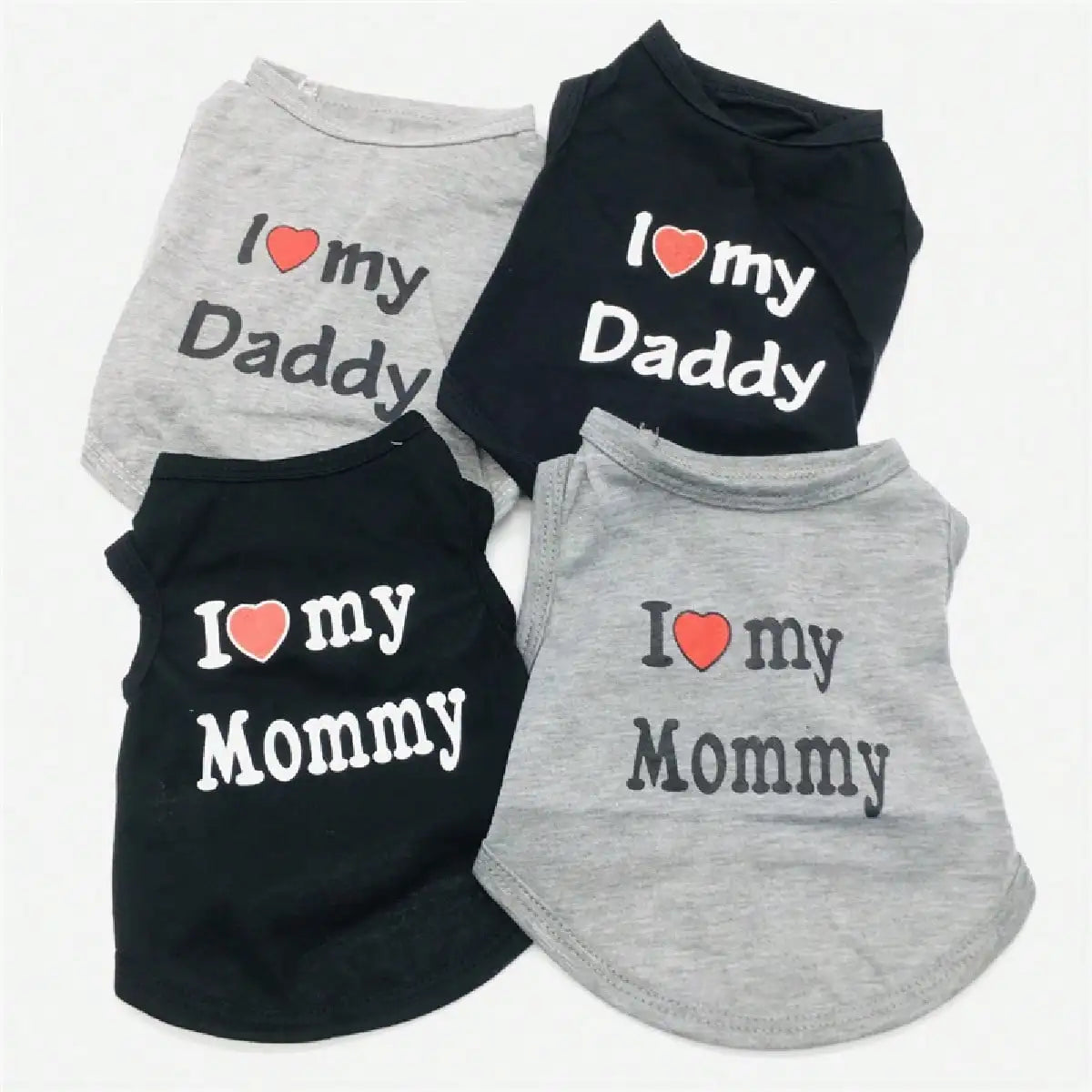 "I Love My Daddy" & "I Love My Mommy" Dog Vest – Summer Sleeveless Puppy T-Shirt