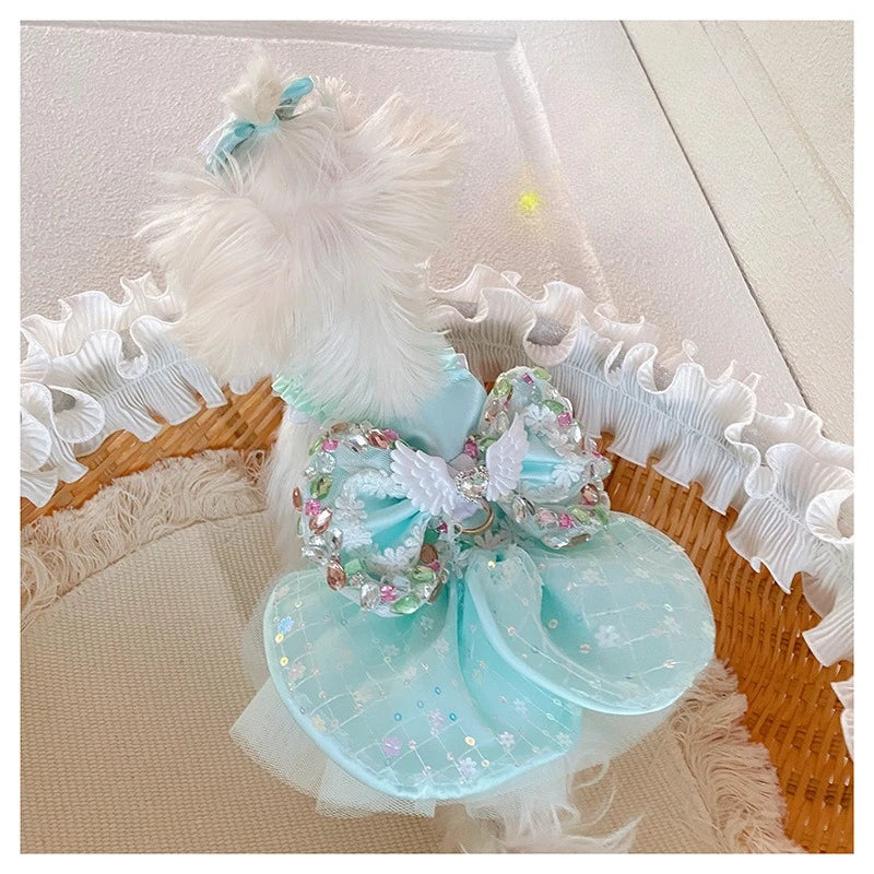 Pet Big Bow Princess Dress Summer Yorkshire Teddy Vest Dress Dog Clothes for Small Dogs Puppy Clothing