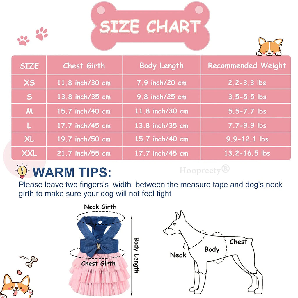 Dog Dress, Fashion Puppy Tutu Princess Dresses for Small Dogs Girl, Sweet Skirt with Dog Bowknot Clips, Spring Dog Cat Clothes