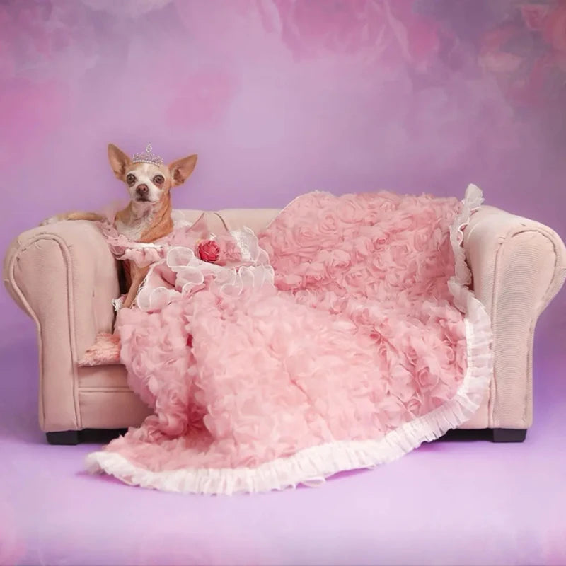 Luxury Handmade Rose Flower Lace Princess Dress for Dogs – Photography Skirt for Small & Medium Dogs