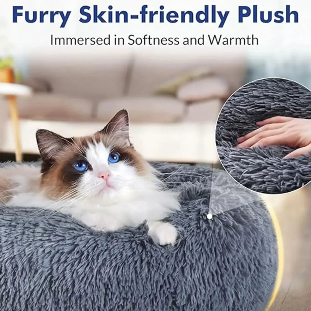 Super Soft Round Plush Pet Bed – 6 Sizes 40–90cm for Cats, Small, Medium & Large Dogs