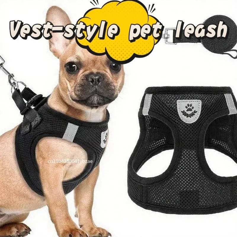 Adjustable Mesh Vest Harness & Leash Set for Cats & Small Dogs – Escape-Proof, Reflective, S-L