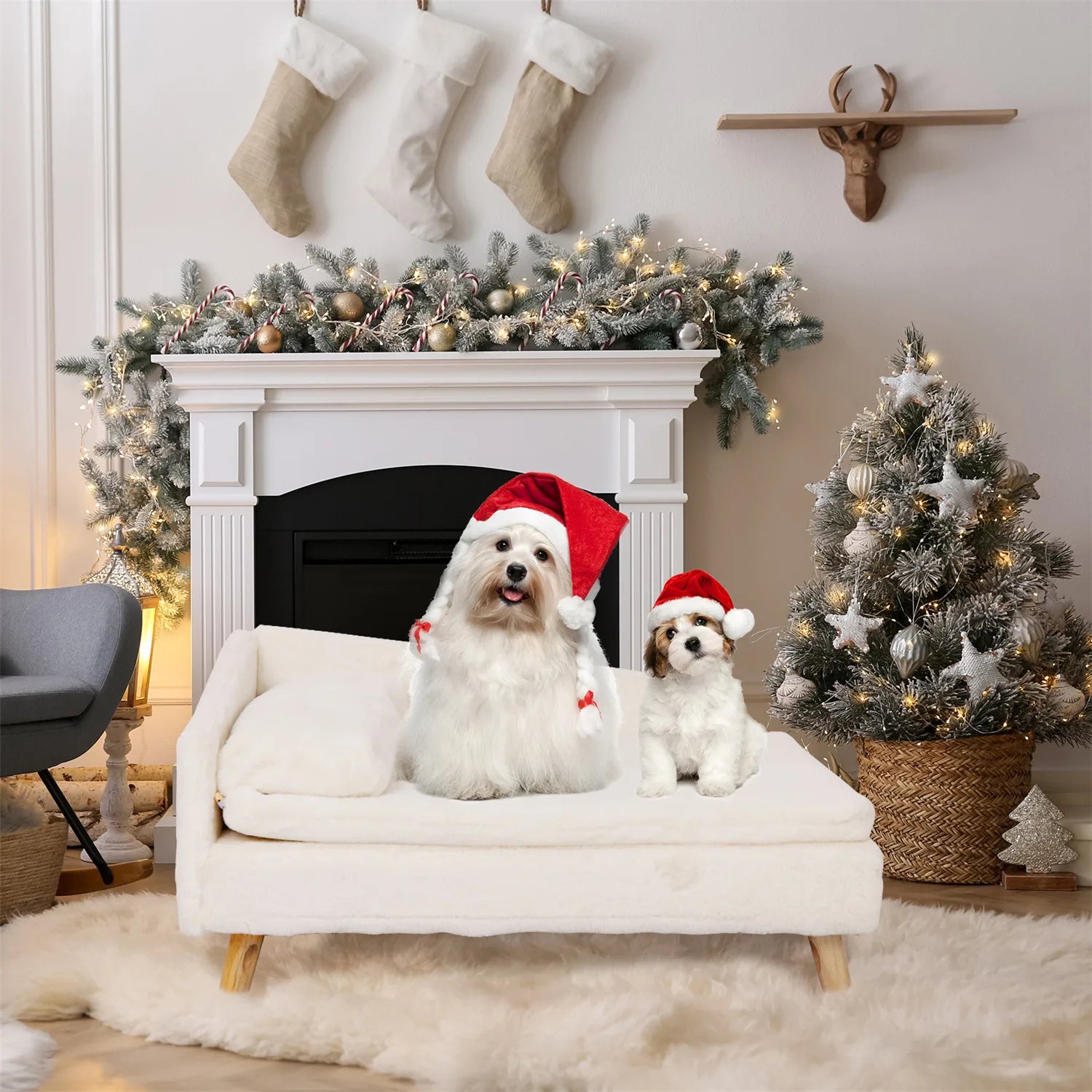 BINGOPAW Nordic Elevated Pet Sofa Bed – Waterproof Cozy Pad with Sturdy Wood Legs for Small Dogs & Kittens