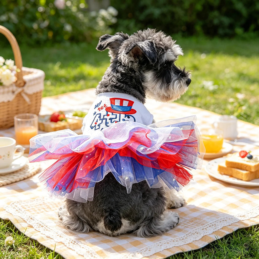 4th of July Patriotic Tutu Dress, Summer Pet Outfit for Small Dogs Cats, Fit for Teddy Bichon Pomeranian Yorkshire Maltese