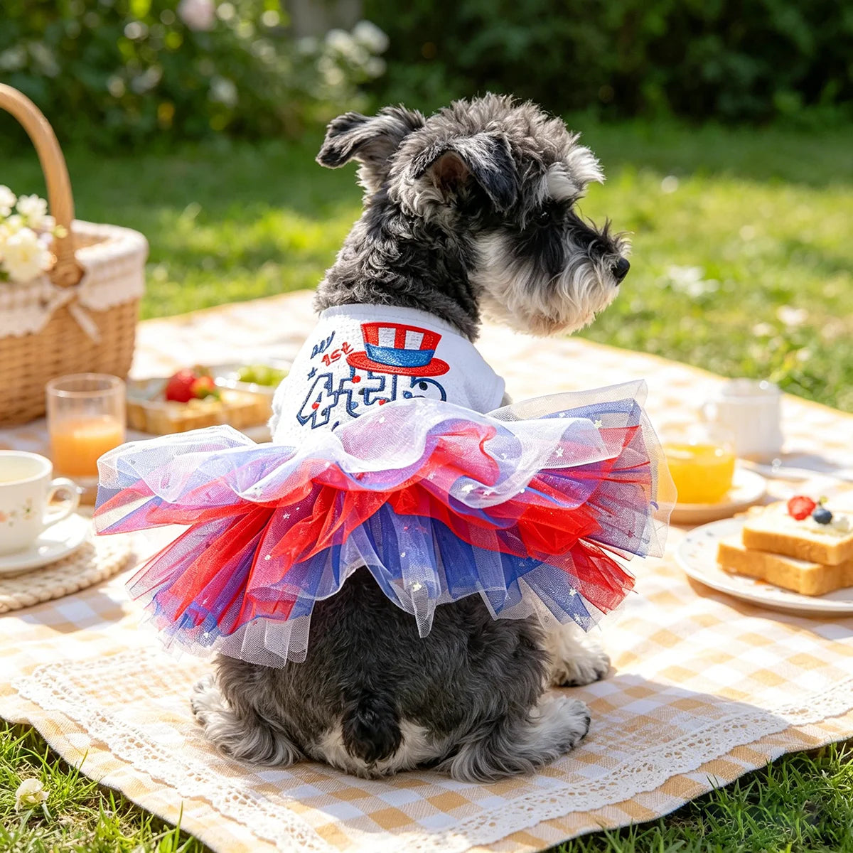 4th of July Patriotic Tutu Dress, Summer Pet Outfit for Small Dogs Cats, Fit for Teddy Bichon Pomeranian Yorkshire Maltese