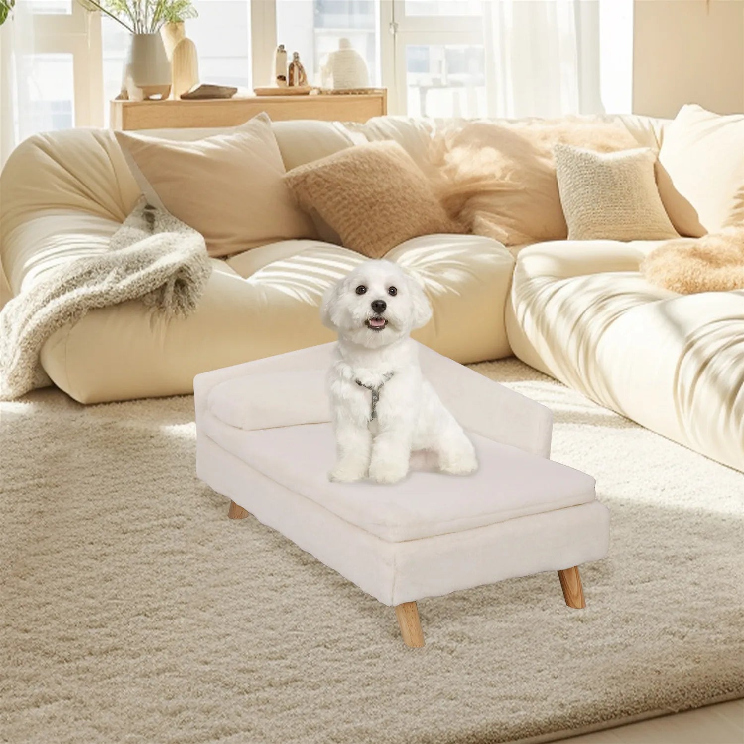 BINGOPAW Nordic Elevated Pet Sofa Bed – Waterproof Cozy Pad with Sturdy Wood Legs for Small Dogs & Kittens