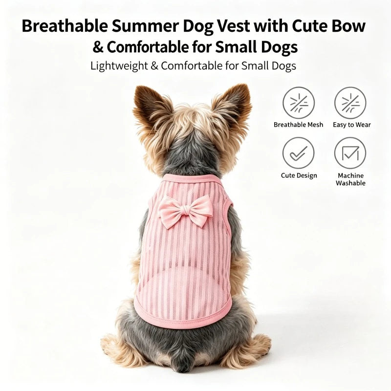 Cute Bow Dog Vest Dog Clothes Puppy Pullover Summer Pet Clothes Breathable Two-Legged Clothes Solid Color Cat Pet Products