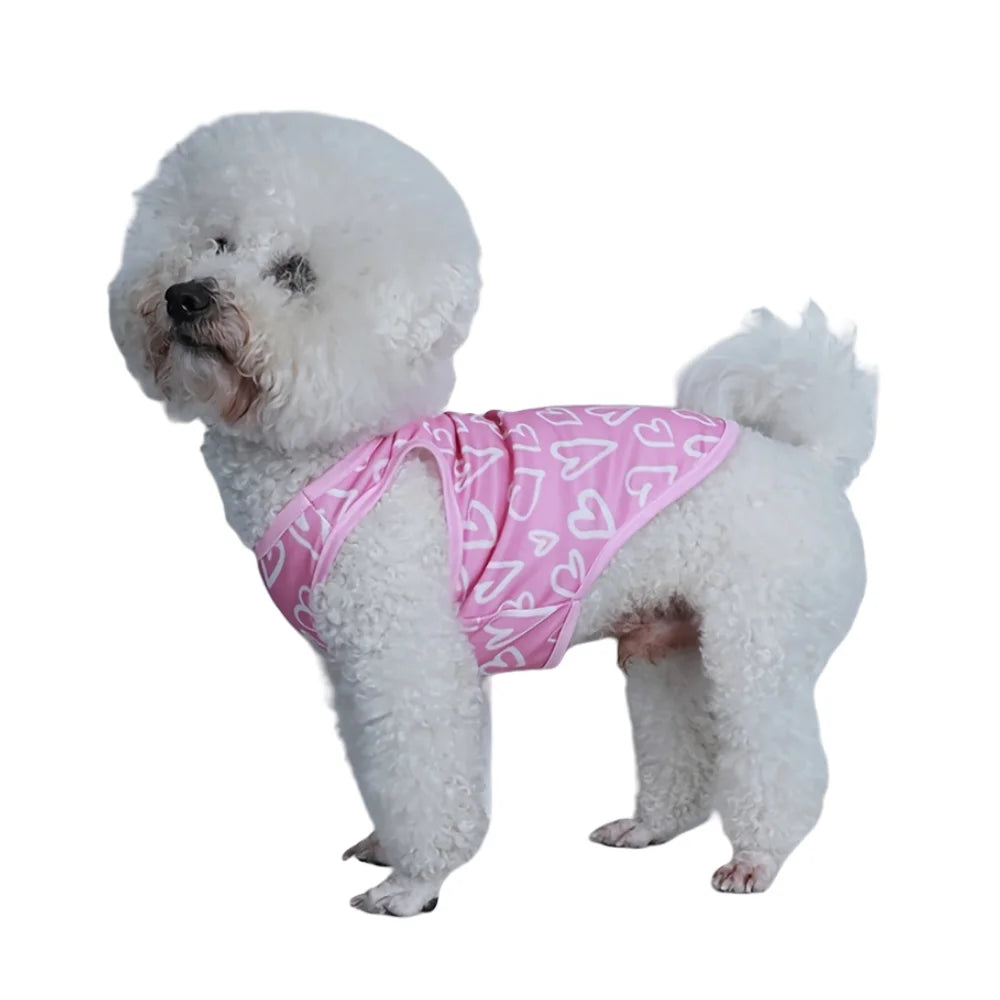 Pet clothes dog cat vest light, breathable and comfortable, with a lot of pink hearts, fresh and cute, suitable for all seasons