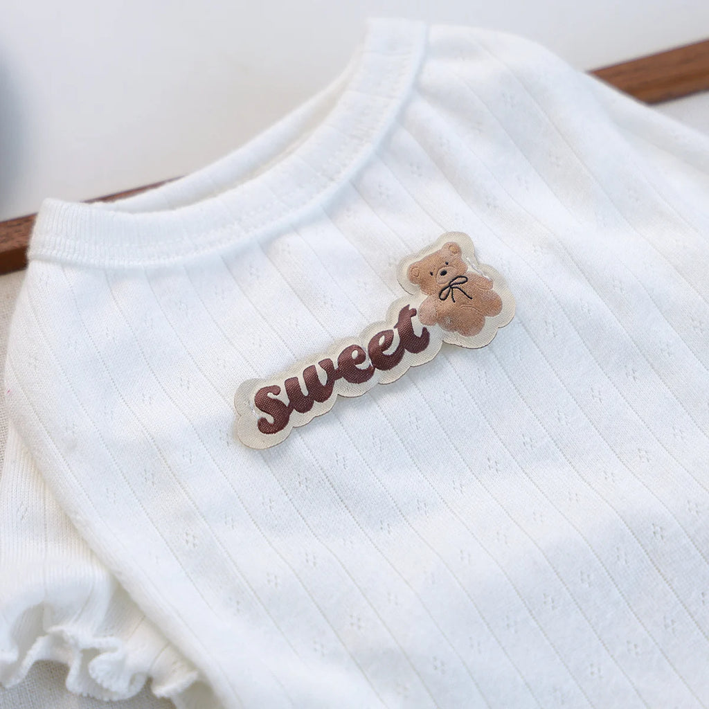 Pet Dog Cat Clothes Sweetheart Bear Knitted White Spring and Summer Thin Lace Home Clothes Pullover Crew Neck Suitable for Small