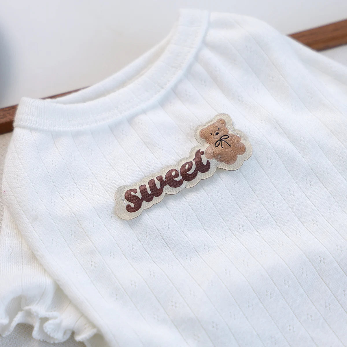 Pet Dog Cat Clothes Sweetheart Bear Knitted White Spring and Summer Thin Lace Home Clothes Pullover Crew Neck Suitable for Small
