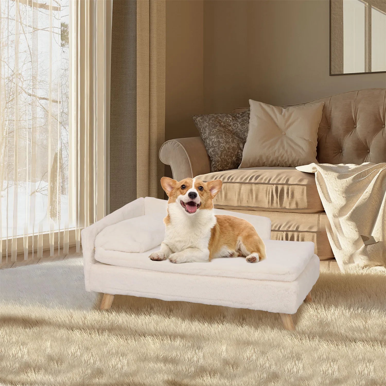 BINGOPAW Nordic Elevated Pet Sofa Bed – Waterproof Cozy Pad with Sturdy Wood Legs for Small Dogs & Kittens