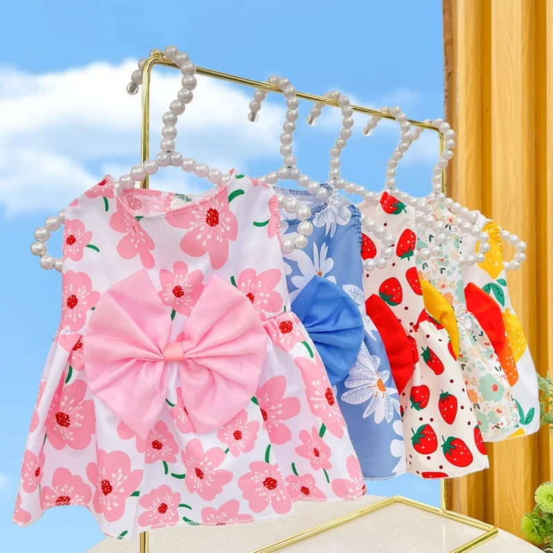 Princess Lace Bow Dress for Dogs & Cats – Cute Printed Summer Pet Skirt