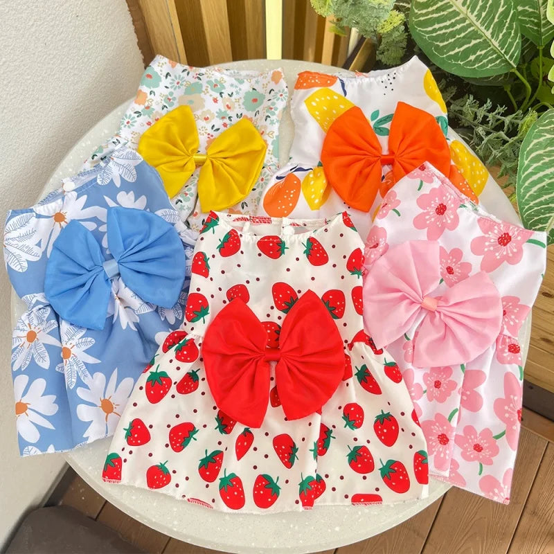 Princess Lace Bow Dress for Dogs & Cats – Cute Printed Summer Pet Skirt
