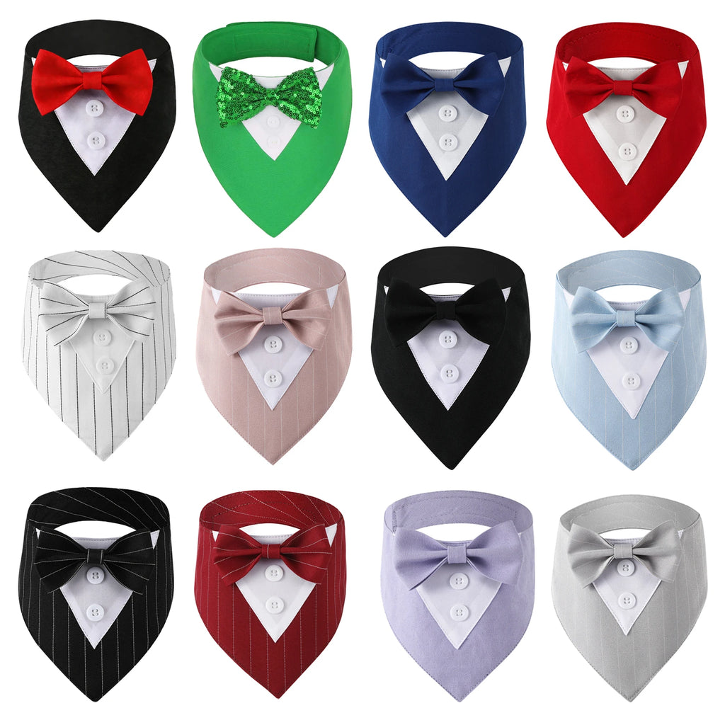 Elegant Tuxedo Bandana Scarf with Bowtie for Dogs & Cats – Formal Wedding & Party Accessory