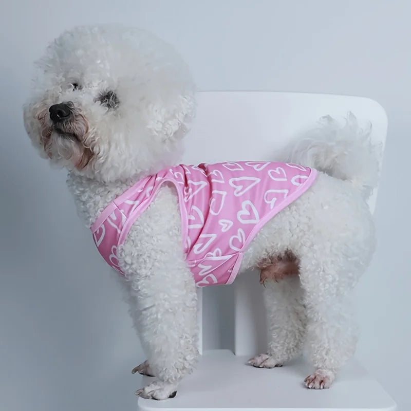 Pet clothes dog cat vest light, breathable and comfortable, with a lot of pink hearts, fresh and cute, suitable for all seasons
