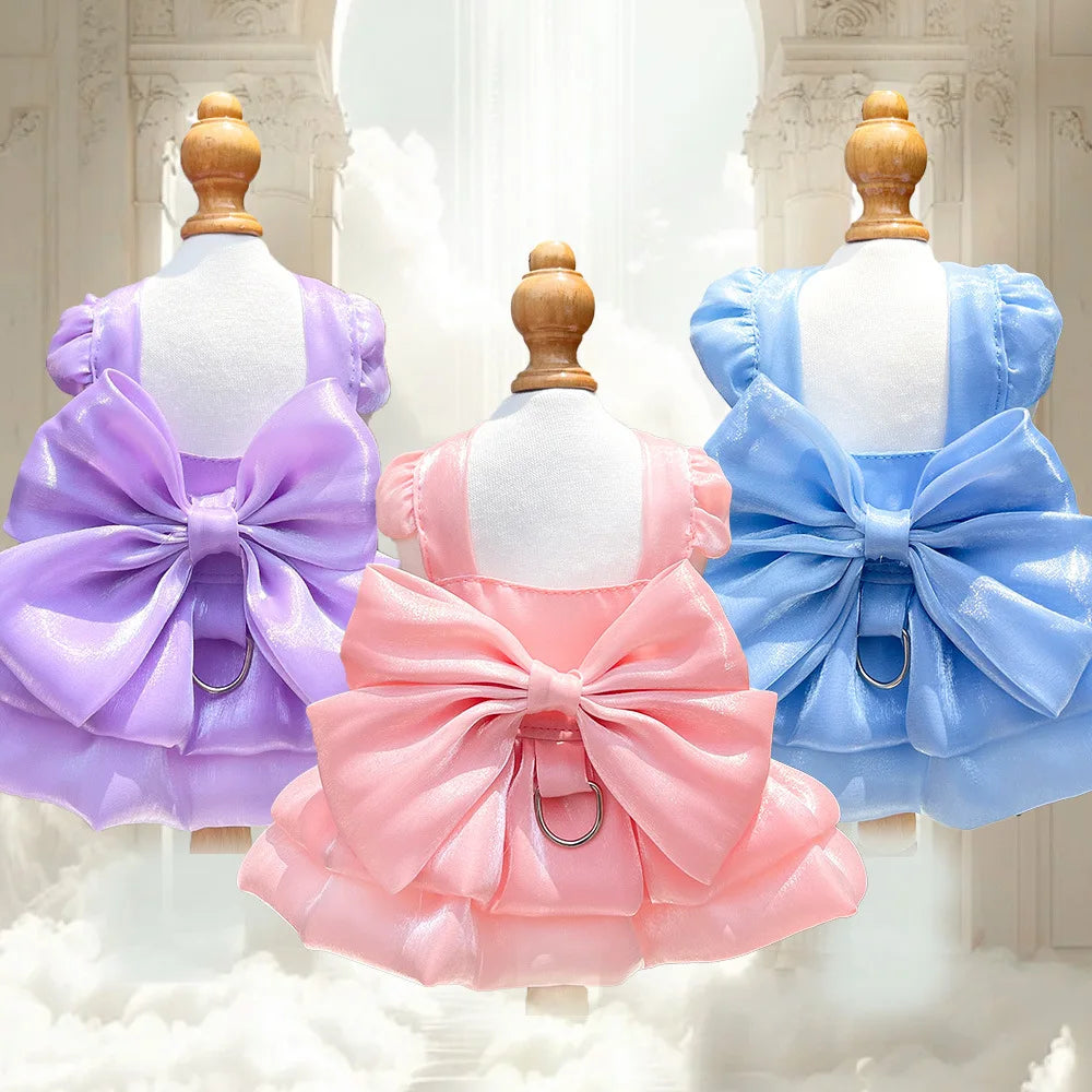Pet Princess Tutu Wedding & Party Dress with Harness & Leash – Formal Gown for Small Dogs & Cats